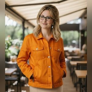 Carole Little Sport Orange Button Down Cropped Jacket Ladies Small Vintage USA